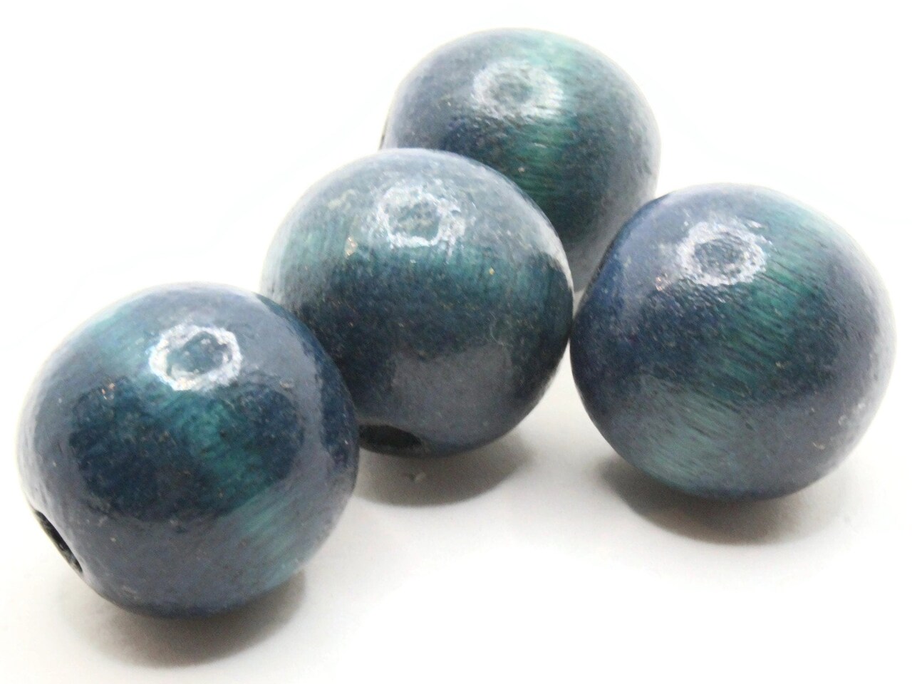 4 32mm Round Blue Large Hole Vintage Wood Macrame Beads